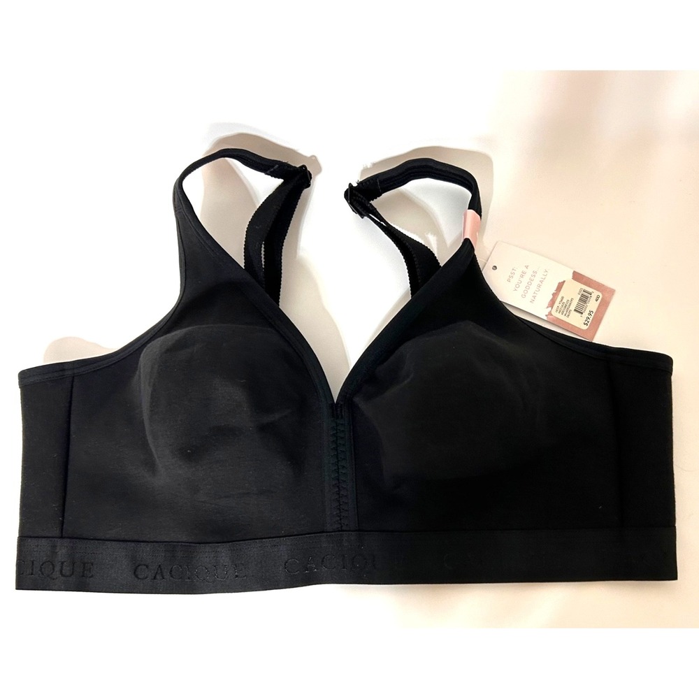 NWT Cacique Bra‎ 40D Black Wireless Unlined Full Coverage Cotton